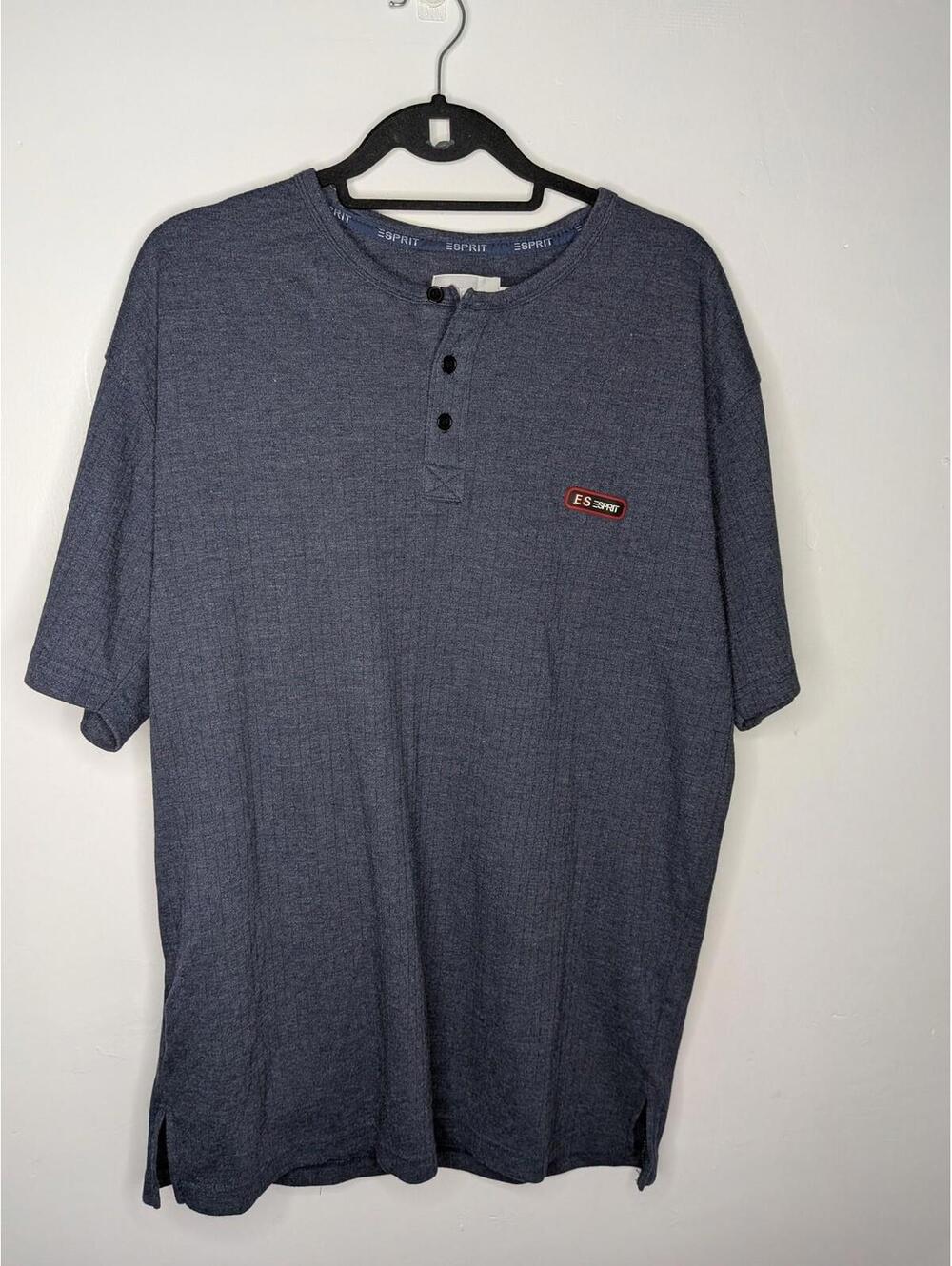 Esprit Shirt Mens XL Blue Henley Short Sleeve Textured Knit Logo Tee Casual